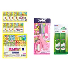 종이나라 2500 무늬모아1 10p + 고쿠요 SAXA 플라이 캡 가위 핑크 + 종이나라 나라풀 15g x 2p, 1세트, 40색