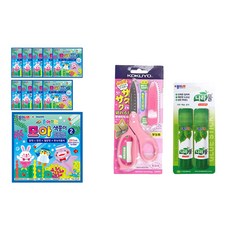 종이나라 2000 뜯어쓰는 모아색종이2 40매 x 10p + 고쿠요 SAXA 플라이 캡 가위 핑크 + 종이나라 나라풀 15g x 2p, 1세트, 70색