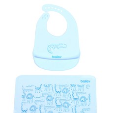 BaILEY 幼兒矽膠吃飯圍兜+桌墊, 藍色, 1組, 1組