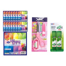 종이나라 1000 펄양면 색종이 15매 x 15p + 고쿠요 SAXA 플라이 캡 가위 핑크 + 나라풀 15g x 2p 세트, 1세트, 20색