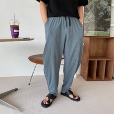 PAPERMENTS 男款大尺碼棉麻綁帶休閒褲