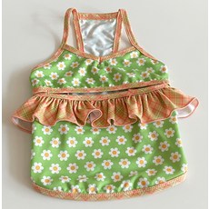 By Damsoomi寵物格紋花朵泳衣, 綠色