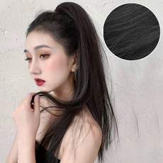 HIYUNI 長直髮馬尾假髮 60cm, 自然黑, 1個