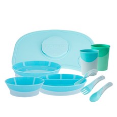 TWISTSHAKE 嬰兒吸附式迷你餐盤+餐碗 3入+PP餐具 3入+水杯 2入組, BABY BLUE, 9種餐具