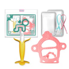 ange 香蕉造型固齒器+長頸鹿手環固齒器+奶嘴鍊夾 隨機出貨 2入+收納盒2入, 無奶嘴, 粉色(長頸鹿款), 1組