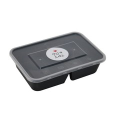 2格餐盒 N-PP 黑色 150入+請享用貼紙 白色 150入, 1組