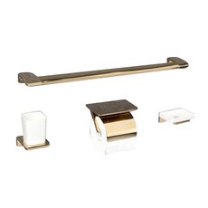 浴室毛巾架+衛生紙架+杯架+肥皂架套組金色, 1套, 金色
