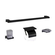 浴室毛巾架+衛生紙架+杯架+肥皂架套組黑色, 1套, 黑色