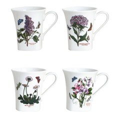 PORTmeIRION 波特玫琳恩 Botanic Garden 方形馬克杯 0.4L 隨機出貨, 白色, 4個