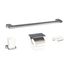 浴巾架+衛生紙架+杯架+肥皂架套組銀色, 1套, 銀色