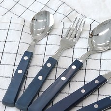 코지테이블 캐주얼 핸들 커트러리 티포크, 네이비, 4개