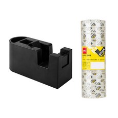 deLi 多功能膠帶切割器 NS123+透明膠帶 12入, 黑色（分配器）, 1套