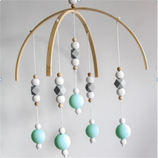 北歐原木串珠掛飾 風鈴 居家裝飾品, 藍色