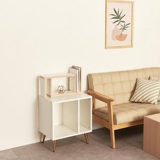 쉬몽 모리아 골드다리 거실 침대 세로 협탁, 화이트