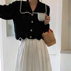 비비에모 여성용 숄더 카라 레이스 짜임 니트 긴팔 카디건