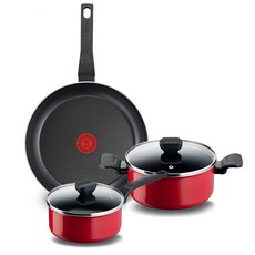 테팔 심플 프라이팬 냄비 3종 세트, 레드 + 블랙, 프라이팬 28cm + 냄비 18cm + 20cm