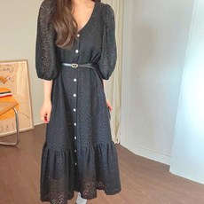 비비에모 펀칭 플라워 롱 레이스 루즈 원피스 00110