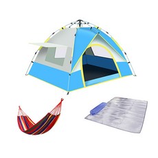 戶外露營帳篷+地墊+吊床套組 RK_626, 藍色, 2到3人