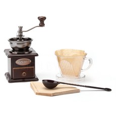 모던 아크릴 커피분쇄기 + 드리퍼 + 커피여과지 + 계량스푼 핸드드립커피세트, 혼합색상, 1세트