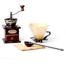 모던 글라스102G 커피분쇄기 + 드리퍼 + 커피여과지 + 계량스푼 핸드드립커피세트, 혼합색상, 1세트