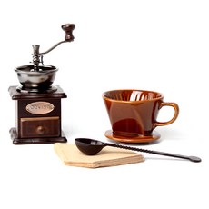 모던 도자기 커피분쇄기 + 드리퍼 + 커피여과지 + 계량스푼 핸드드립커피세트, 혼합색상, 1세트