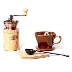 CH-3 도자기 커피분쇄기 + 드리퍼 + 커피여과지 + 계량스푼 핸드드립커피세트, 혼합색상, 1세트