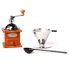 메이 스텐파인 커피분쇄기 + 드리퍼 + 계량스푼 핸드드립커피세트, 혼합색상, 1세트