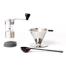 캠퍼 스텐파인 커피분쇄기 + 드리퍼 + 계량스푼 핸드드립커피세트, 혼합색상, 1세트