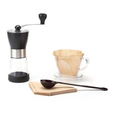 세미 아크릴 커피분쇄기 + 드리퍼 + 커피여과지 + 계량스푼 핸드드립커피세트, 혼합색상, 1세트