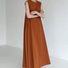 아뗄릭 우아한 A라인 민소매 린넨 롱 통기성 원피스 00065