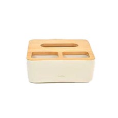 皮革原木方形收納面紙盒, 白色