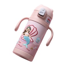 carry bottle 3D印花不銹鋼保溫吸管杯 320ml, 美人款 粉色, 1入