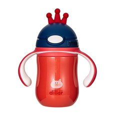 DILLER 迪樂貝爾 皇冠造型不鏽鋼保溫吸管杯, 紅色, 280ml, 1個
