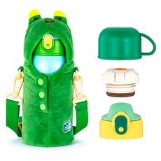 DILLER 不鏽鋼保溫保冷吸管杯動物保護套 600ml, 青蛙款 綠色, 1組