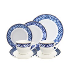 Aynsley Aston 藍色下午茶套裝 7p, 白+藍, 咖啡杯 2p + 咖啡碟 2p + 上菜 + 中盤 + 小盤