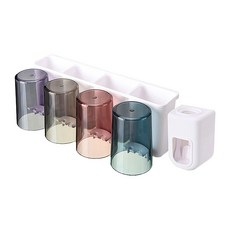 4人牙刷漱口杯牙膏擠壓器多功能架, 混色, 1個