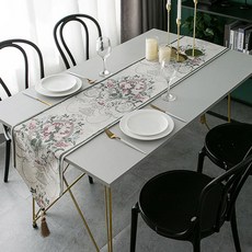 歐式風格提花雪尼爾流蘇桌旗, 白色, 33 x 260 cm