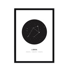 인테리어 우드 액자 + 별자리 천칭자리 포스터 세트, 블랙, 1개