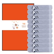 Songwol 松月 史努比刺繡洗臉毛巾 10入+盒子 10入+週歲生日派對捆帶 500*70mm 10入, 淺灰色（毛巾），隨機發貨（箱），E型（腰帶）, 1組