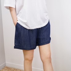 biggirlstory 女款大尺碼彈性亞麻反摺短褲 2003