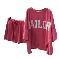 MEICHEL 鮮豔色彩寬鬆圓領T恤 + 短褲套裝 00015