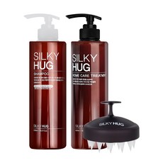 SILKY HUG 洗髮精 500ml+護髮素 500ml+洗頭按摩梳 白色組合, 1套