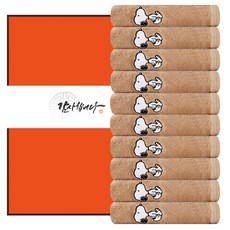 Songwol 松月 史努比基本毛巾 10p + Case 10p + 感謝紙 500 x 70 mm 10p, 棕色（毛巾），隨機發貨（箱），1 款（腰帶）, 1組