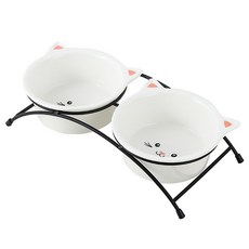 貓臉寵物餐具2件套 YT_RC440, 黑+白, 1個