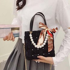 網格刺繡包製作 絎縫DIY套組, 1套, 黑色