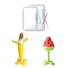 ange 造型固齒器 2入+收納盒 2入+奶嘴鍊夾 2入, 第一階段, 固齒器(巧克力香蕉款+3D西瓜款)+矽膠夾(隨機出貨)