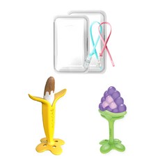 ange 造型固齒器 2入+收納盒 2入+奶嘴鍊夾 2入, 第一階段, 固齒器(巧克力香蕉款+3D葡萄款)+矽膠夾(隨機出貨)