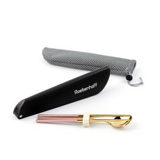 Roebenhoff 便攜飯盒餐具套組, 金粉色, 勺子+筷子+收納盒+收納袋