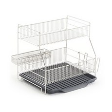 Highline 平面站立式全不鏽鋼碗盤瀝水架, 2層, 深灰色, 1個