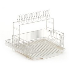 可調節自動排水雙層餐具瀝水架, 象牙白